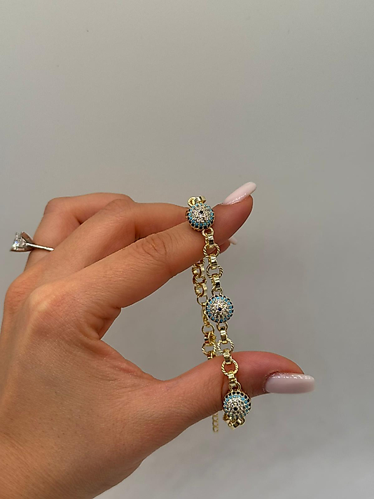 Nazar Detaylı Xuping VIP Çelik 14K Altın Renk Kadın Bileklik