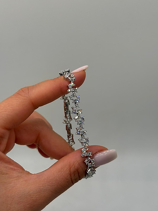 XUPİNG Zikzak Baget Taşlı VIP Çelik Bileklik – Gümüş Renk