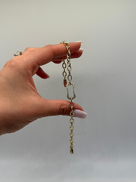 Orta Taşlı Oval Form Zirkon Detaylı Xuping VIP Çelik 14K Altın Renk Kadın Bileklik