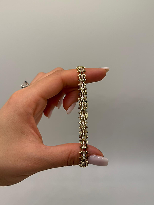 Üç Sıralı İnce Taşlı Xuping VIP Çelik 14K Altın Renk Kadın Bileklik