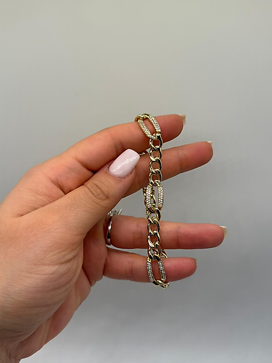 Zirkon Detaylı Xuping VIP Çelik 14K Altın Renk Zincir Kadın Bileklik