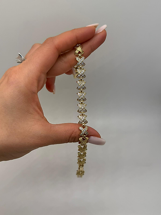 Xuping Zirkon Taşlı Çapraz Desenli Gold Bileklik
