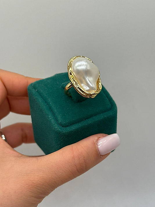 Doğal Form İnci Gold Yüzük