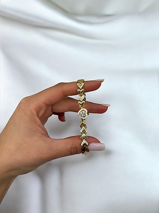 XUPING VIP Çelik Kalp Motifli Taşlı Bileklik – 14K Altın Renk