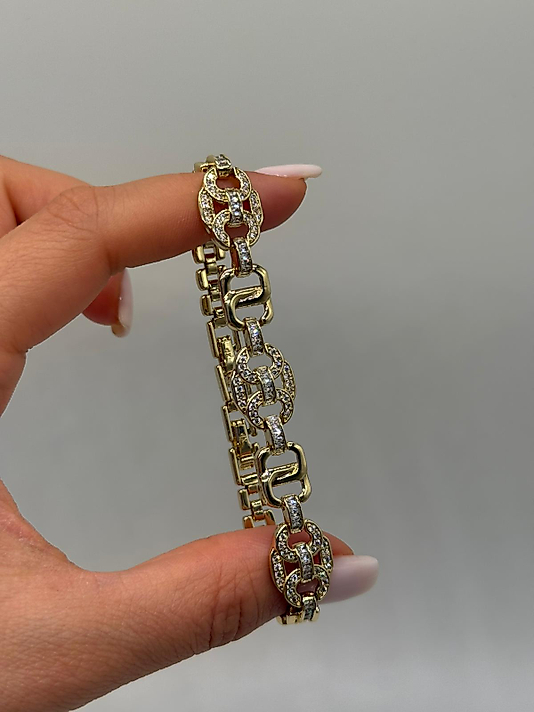 Zirkon Detaylı Geometrik Zincir Xuping VIP Çelik 14K Altın Renk Kadın Bileklik