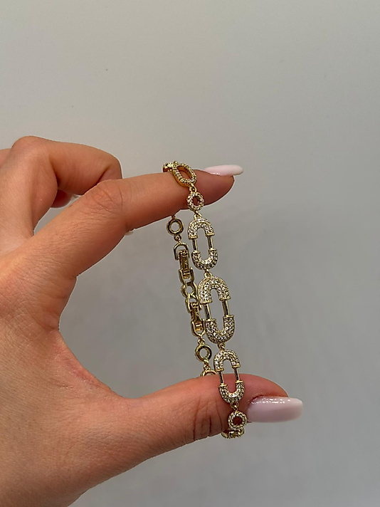 Kilit Form Zirkon Detaylı Xuping VIP Çelik 14K Altın Renk Kadın Bileklik