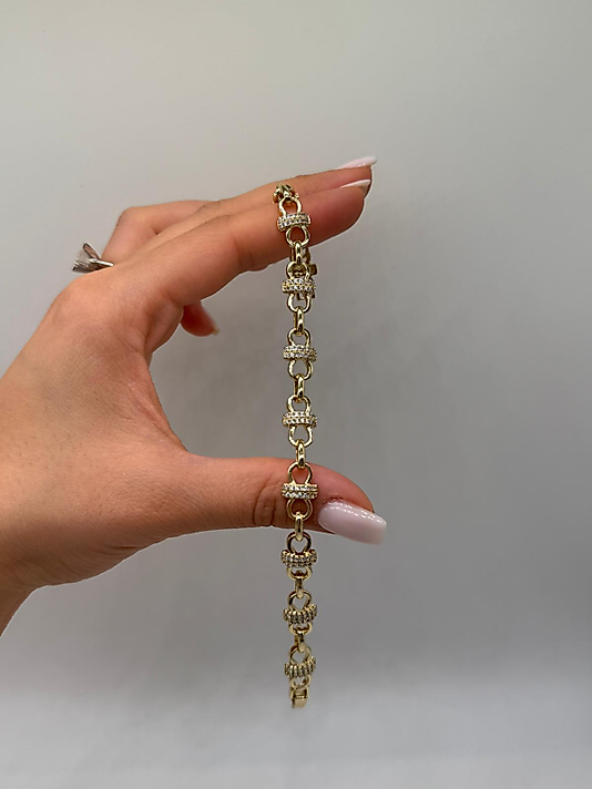 Taşlı Halka Detaylı Xuping VIP Çelik 14K Altın Renk Kadın Bileklik