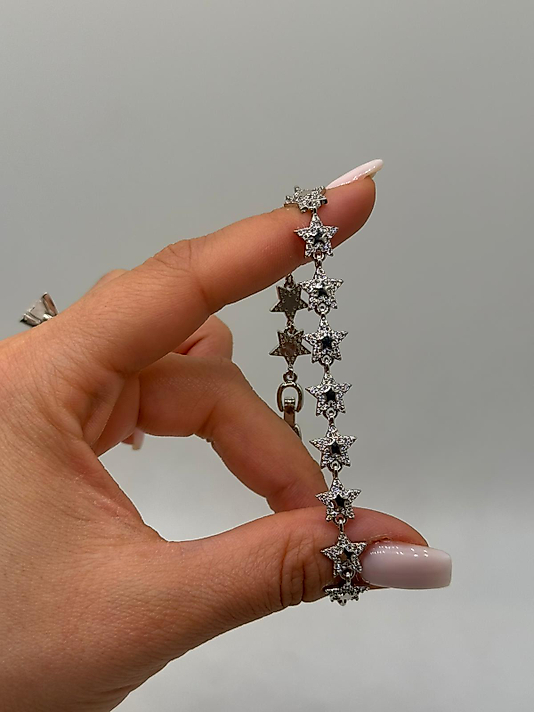 XUPİNG Yıldız Motifli Taşlı VIP Çelik Bileklik – Gümüş Renk