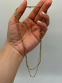 Xuping VIP Çelik Çift Zincir Boncuk Detaylı Kolye – 14K Altın Renk