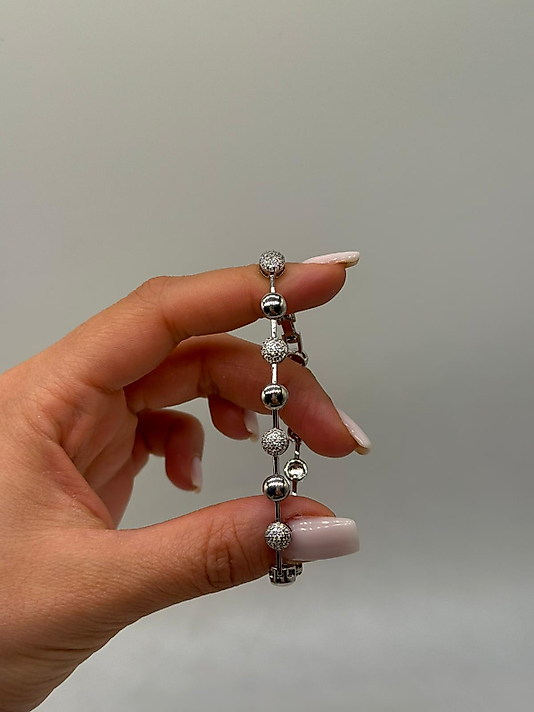 XUPİNG Zirkon Top Detaylı Minimal VIP Çelik Bileklik – Gümüş Renk