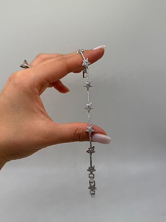 XUPİNG Yıldız Motifli VIP Çelik Bileklik – Zirkon Taşlı | Gümüş Renk