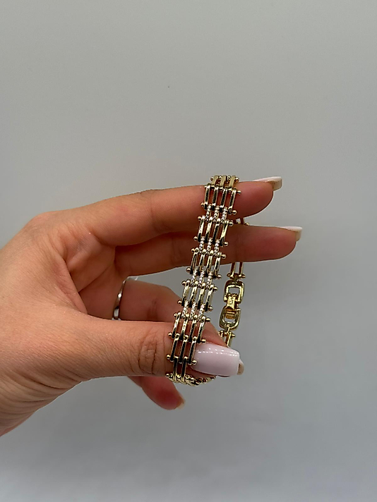 XUPING Çok Sıralı Geometrik VIP Çelik Bileklik – 14K Altın Renk