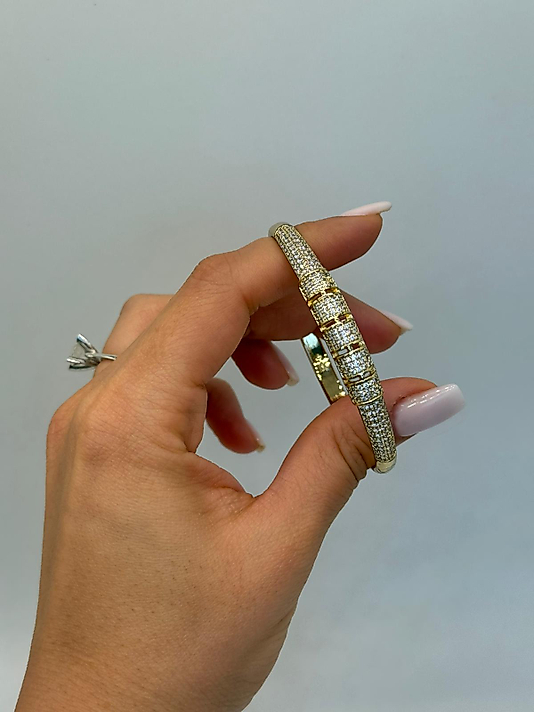 Xuping Geometrik Taşlı Altın Renk Kelepçe Bileklik