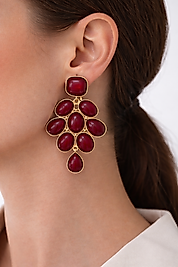 Bordo Taşlı Gösterişli Damla Detaylı Kadın Küpe