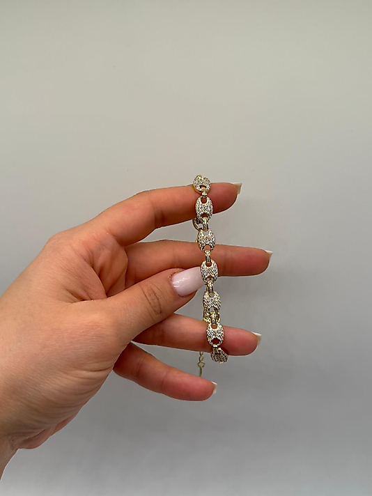 XUPİNG Oval Zirkon Taşlı VIP Çelik Bileklik – 14K Altın Renk