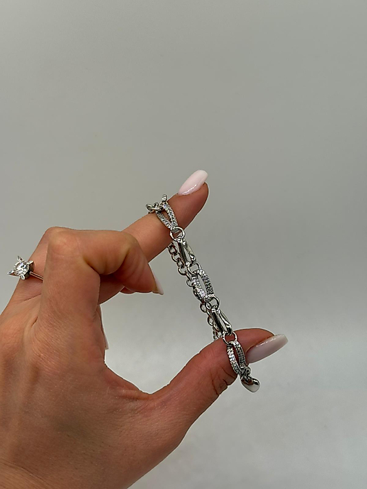 XUPİNG Zirkon Detaylı Oval Halkalı VIP Çelik Bileklik – Gümüş Renk