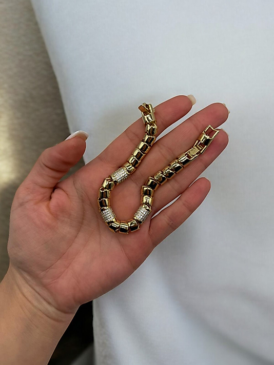 XUPİNG VIP Çelik Çoklu Zirkon Detaylı Modern Zincir Bileklik – 14K Altın Renk