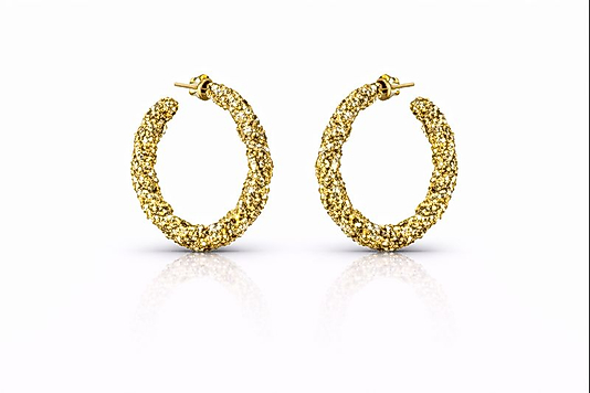 Dokulu Gold Halka Form Kadın Küpe