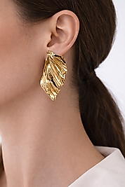 14K Altın Renk Modern Yaprak Tasarım  Kadın Küpe