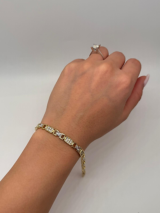 Xuping Zirkon Taşlı Kare Detaylı Gold Bileklik