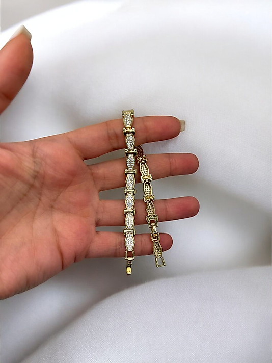 XUPING VIP Çelik Geometrik Taşlı Bileklik – 14K Altın Renk