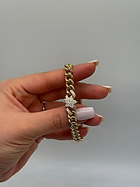 XUPİNG Zirkon Taşlı Yıldız Detaylı VIP Çelik Zincir Bileklik – 14K Altın Renk