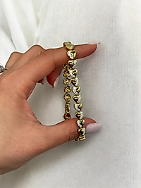 XUPING Kalp Motifli Zirkon Taşlı VIP Çelik Bileklik – 14K Altın Renk