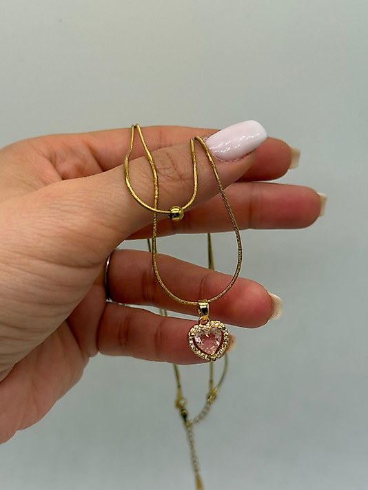 Xuping Pembe Kalp Taşlı Ayarlanabilir Kolye