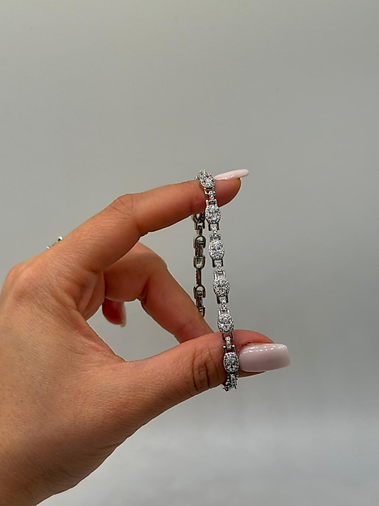 XUPİNG Oval Zirkon Taşlı VIP Çelik Bileklik – Gümüş Renk