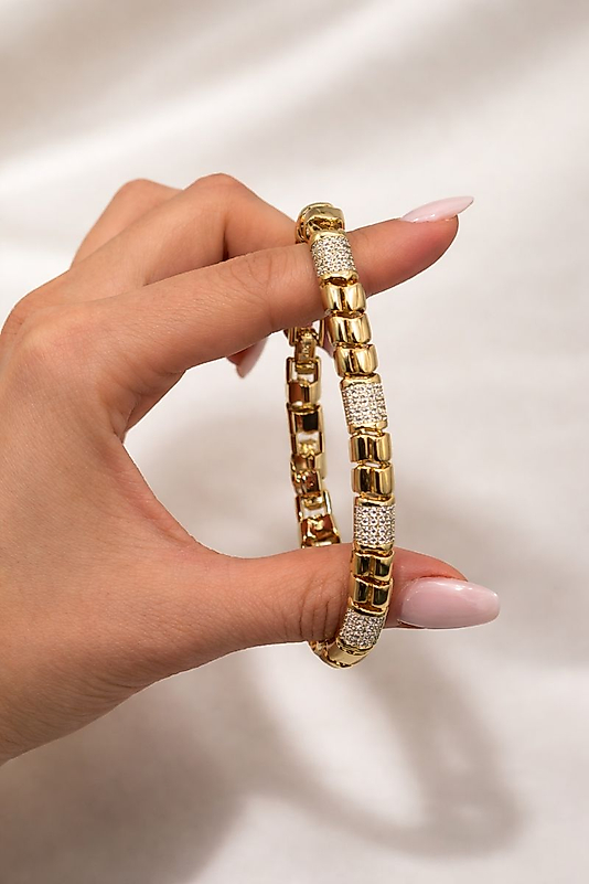 XUPİNG VIP Çelik Çoklu Zirkon Detaylı Modern Zincir Bileklik – 14K Altın Renk