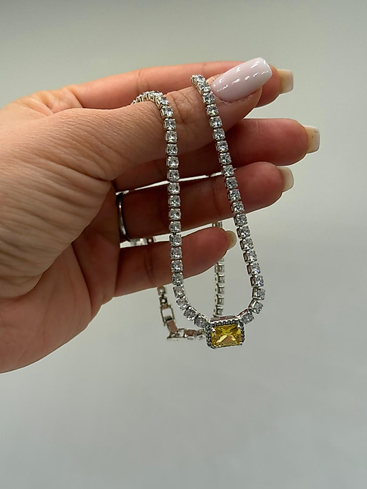 Sarı Taş Detaylı Tam Tur Xuping Kolye