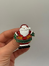 Zirkon Taşlı Merry Christmas Noel Baba Figürlü Broş