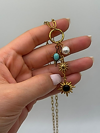 Çelik Güneş Figürlü Çoklu Detay Zincir Kolye – Gold Renk