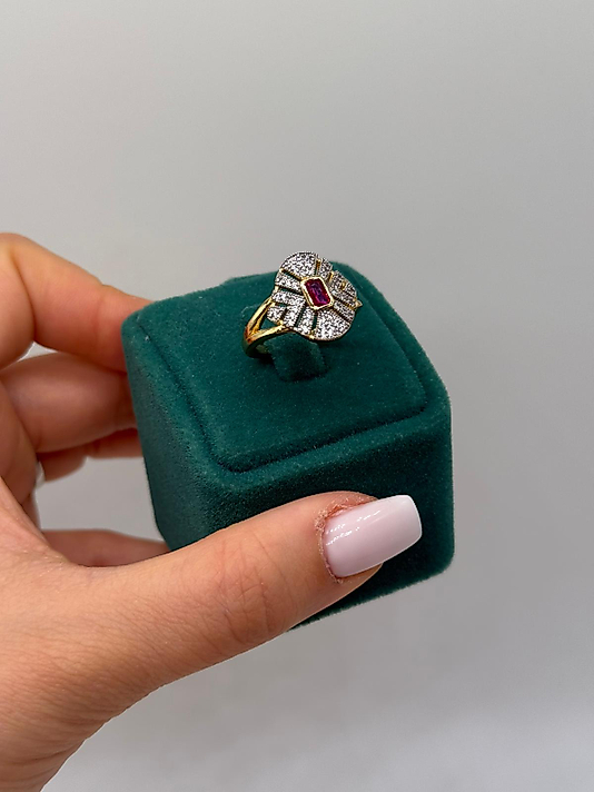 Xuping Kırmızı Taşlı Vintage Yüzük