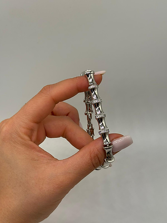 XUPİNG Bambu Form VIP Çelik Bileklik – Zirkon Detaylı | Gümüş Renk