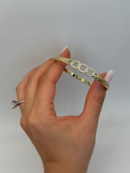 Xuping Taşlı Zincir Detaylı Altın Renk Kelepçe