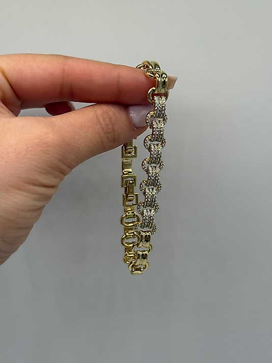 Zirkon Detaylı Xuping VIP Çelik 14K Altın Renk Geniş Form Kadın Bileklik