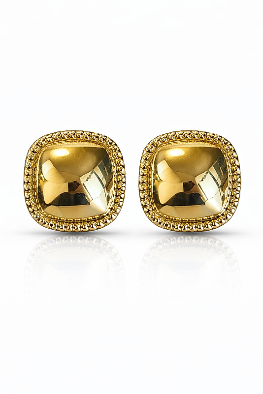 Gold Çerçeveli Kare Form Parlak Taşlı Kadın Küpe