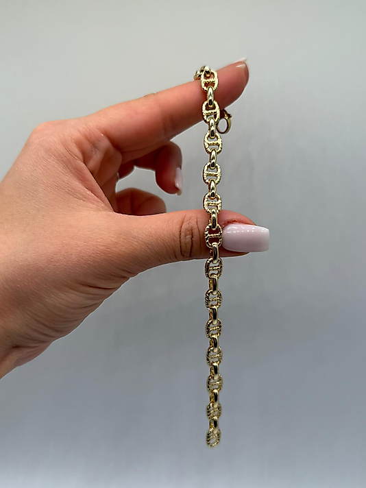 XUPİNG Dokulu Oval Halkalı Gold VIP Çelik Bileklik