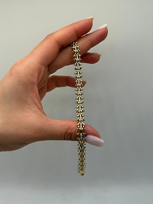 Üç Sıralı İnce Taşlı Xuping VIP Çelik 14K Altın Renk Kadın Bileklik