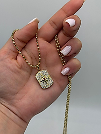 Xuping Taşlı Yıldız Detaylı Dog Tag Kolye – Gold Renk