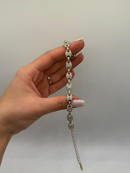 XUPİNG Oval Zirkon Taşlı VIP Çelik Bileklik – 14K Altın Renk