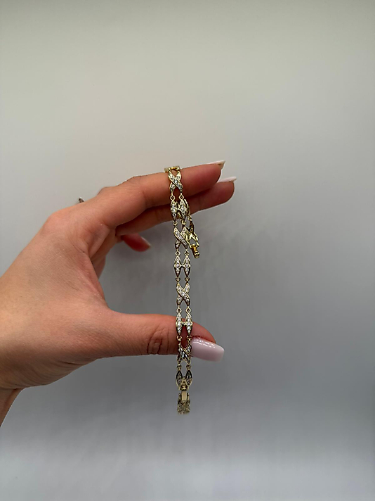 Zirkon Taşlı X Form Xuping VIP Çelik 14K Altın Renk Kadın Bileklik