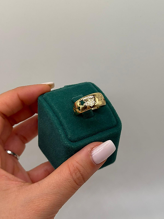 Xuping Yıldız Detaylı Taşlı Altın Renk Yüzük