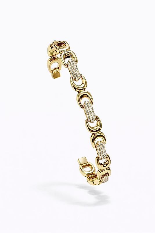 XUPİNG VIP Çelik Zirkon Detaylı Özel Kilitli Kalın Zincir Bileklik – 14K Altın Renk