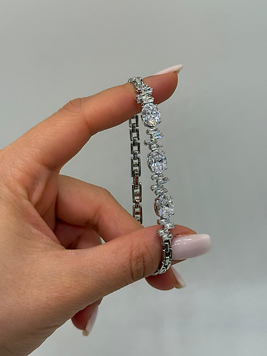 XUPİNG Oval Taşlı VIP Çelik Zirkon Bileklik – Gümüş Renk