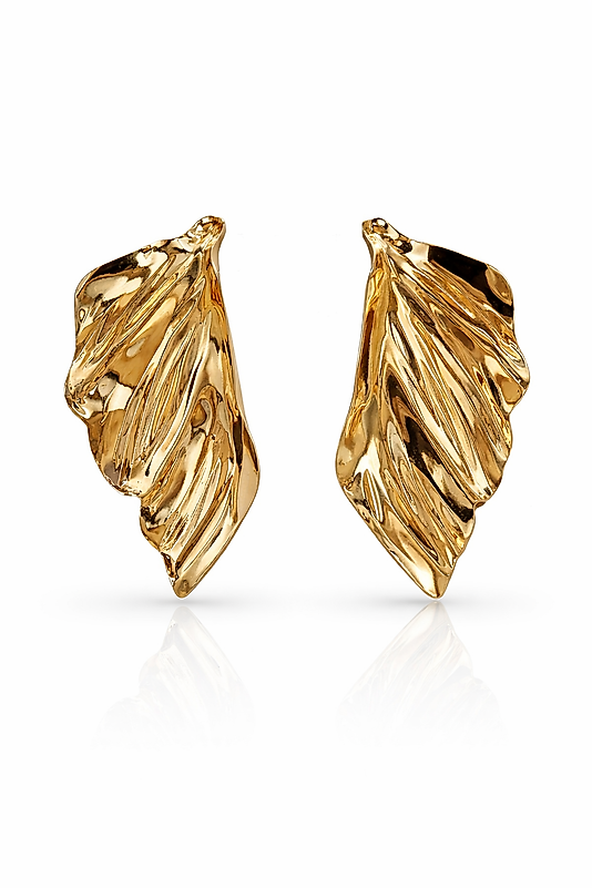 14K Altın Renk Modern Yaprak Tasarım  Kadın Küpe