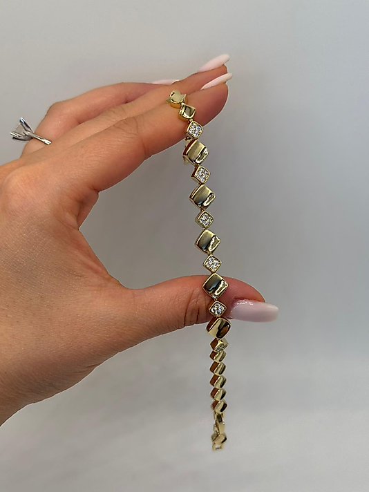 Xuping Zirkon Taşlı Geometrik Gold Bileklik