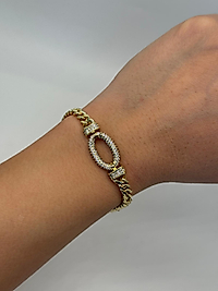 Xuping Zirkon Taşlı Oval Bağlantı Zincir Gold Bileklik