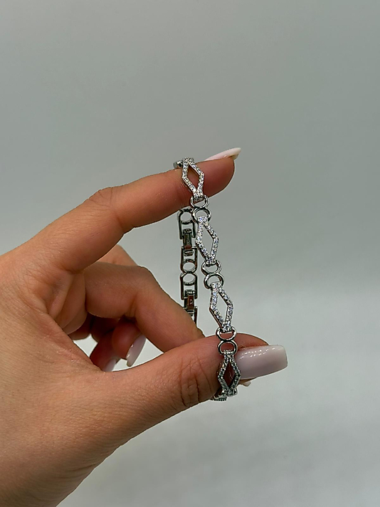 XUPİNG Geometrik Zirkon Detaylı VIP Çelik Bileklik – Gümüş Renk